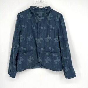CP Shades Dree Jacket Womens S Blue Embroidered Floral Linen Boho Western